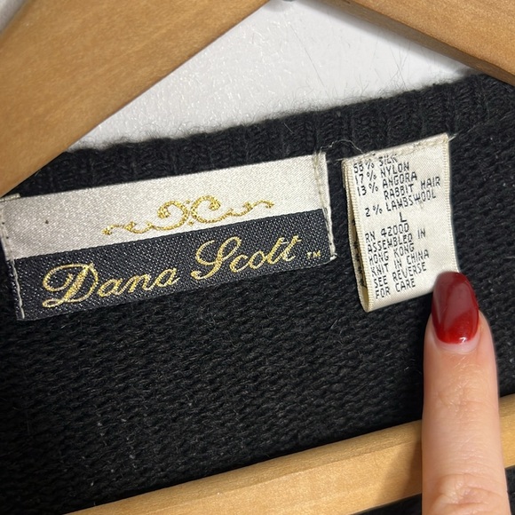 Vintage Dana Scott Lambswool Angora Sequined Button Down Cardigan Bow Sweater - Picture 9 of 11